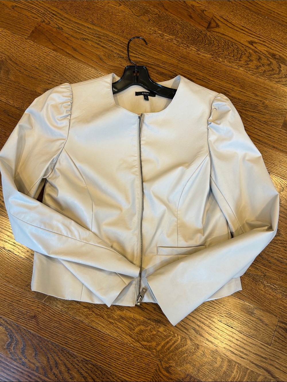 DREW Light Beige Faux Leather Zip-Front Blazer